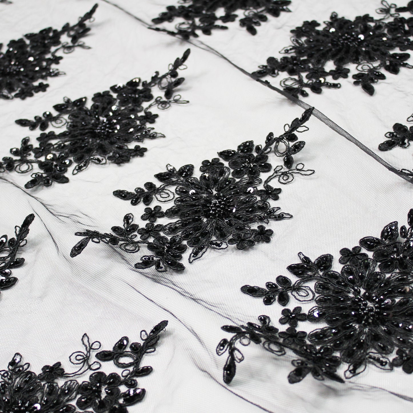 Double Borded Rebrodé Embroidered Tulle with Corals and Cutwork Embroidery for Applications