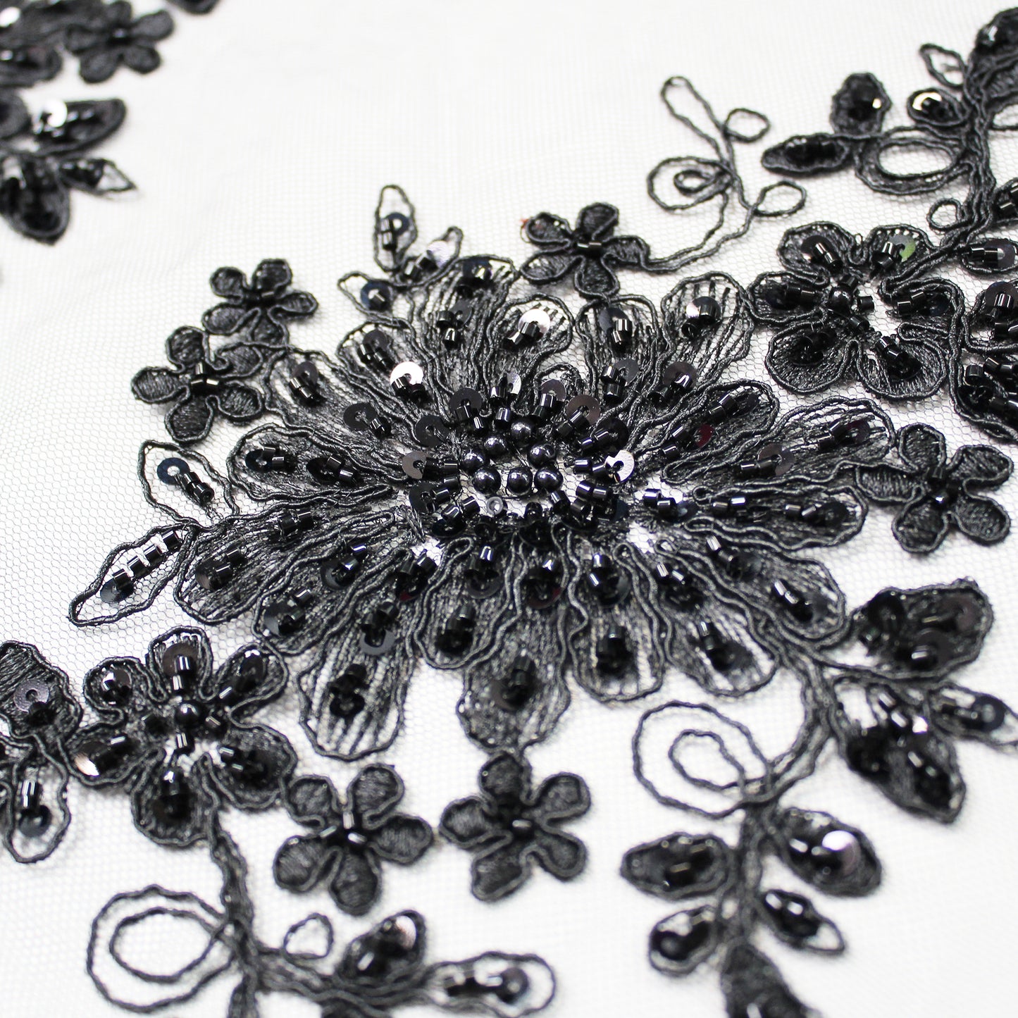 Double Borded Rebrodé Embroidered Tulle with Corals and Cutwork Embroidery for Applications