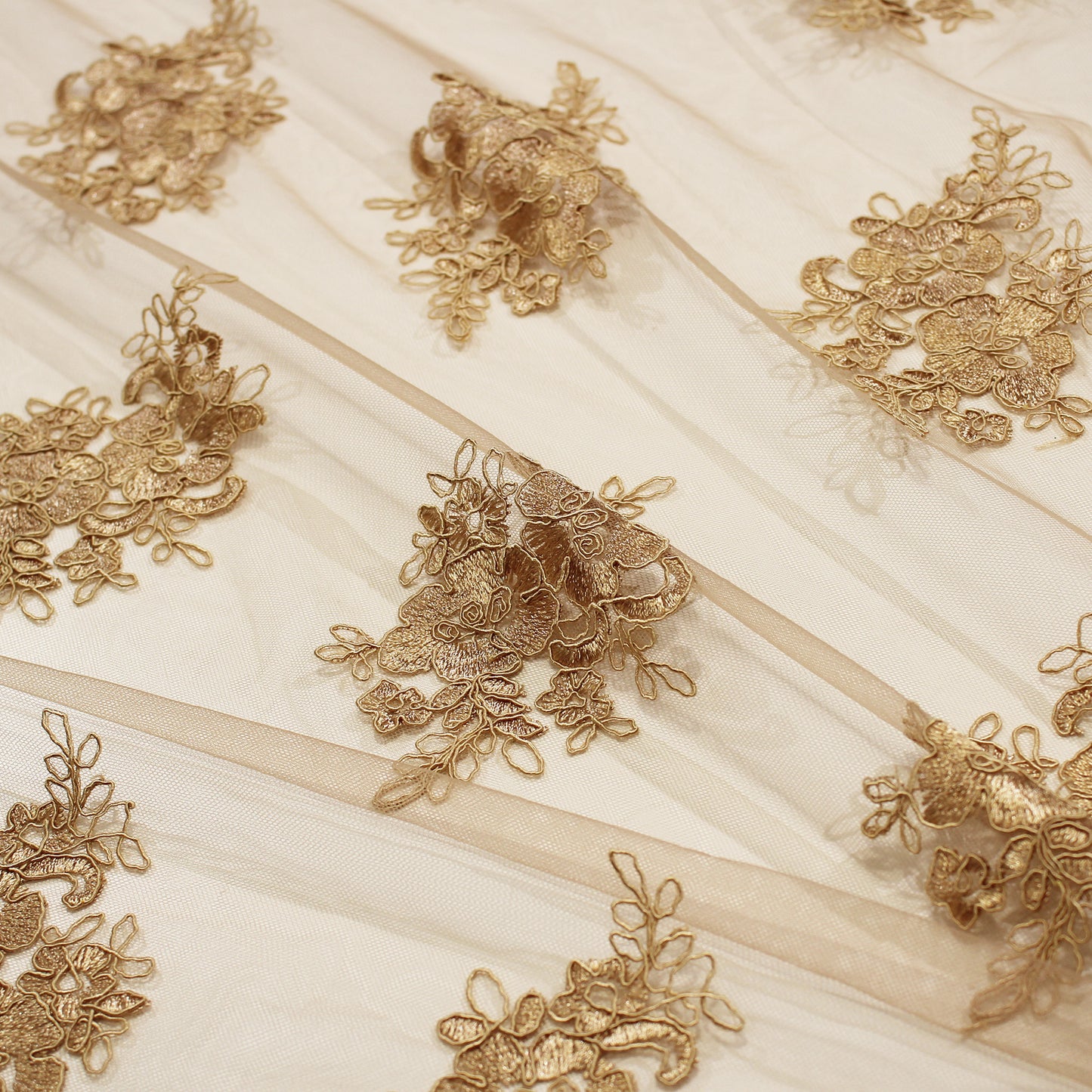 Double Border Embroidered Rebrodé Tulle with Cut-Out Embroideries for Applications