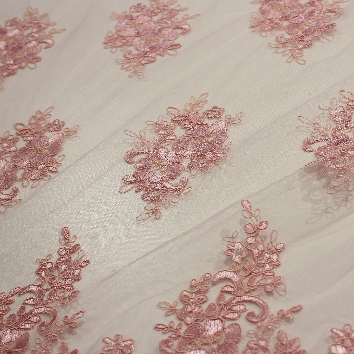 Double Border Embroidered Rebrodé Tulle with Cut-Out Embroideries for Applications