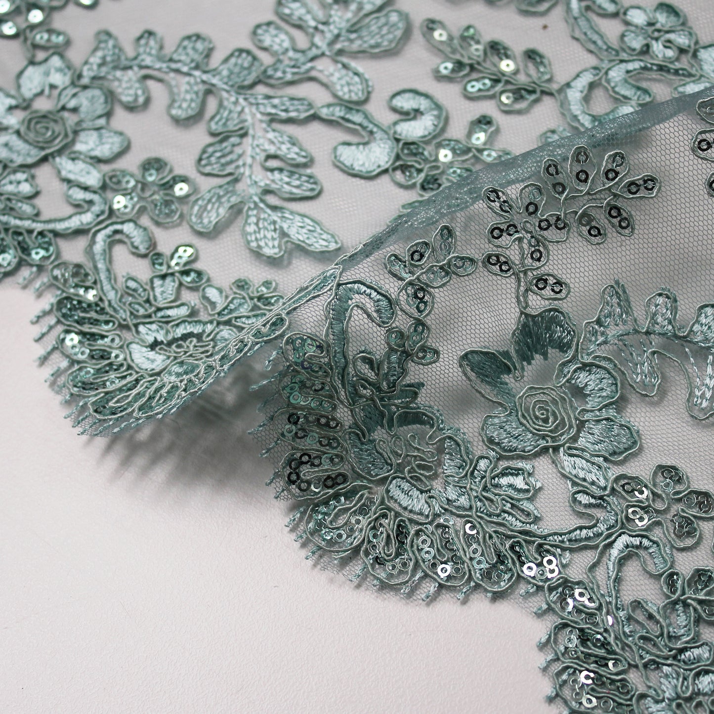 Embroidered Tulle with Rebrodée and Paillettes