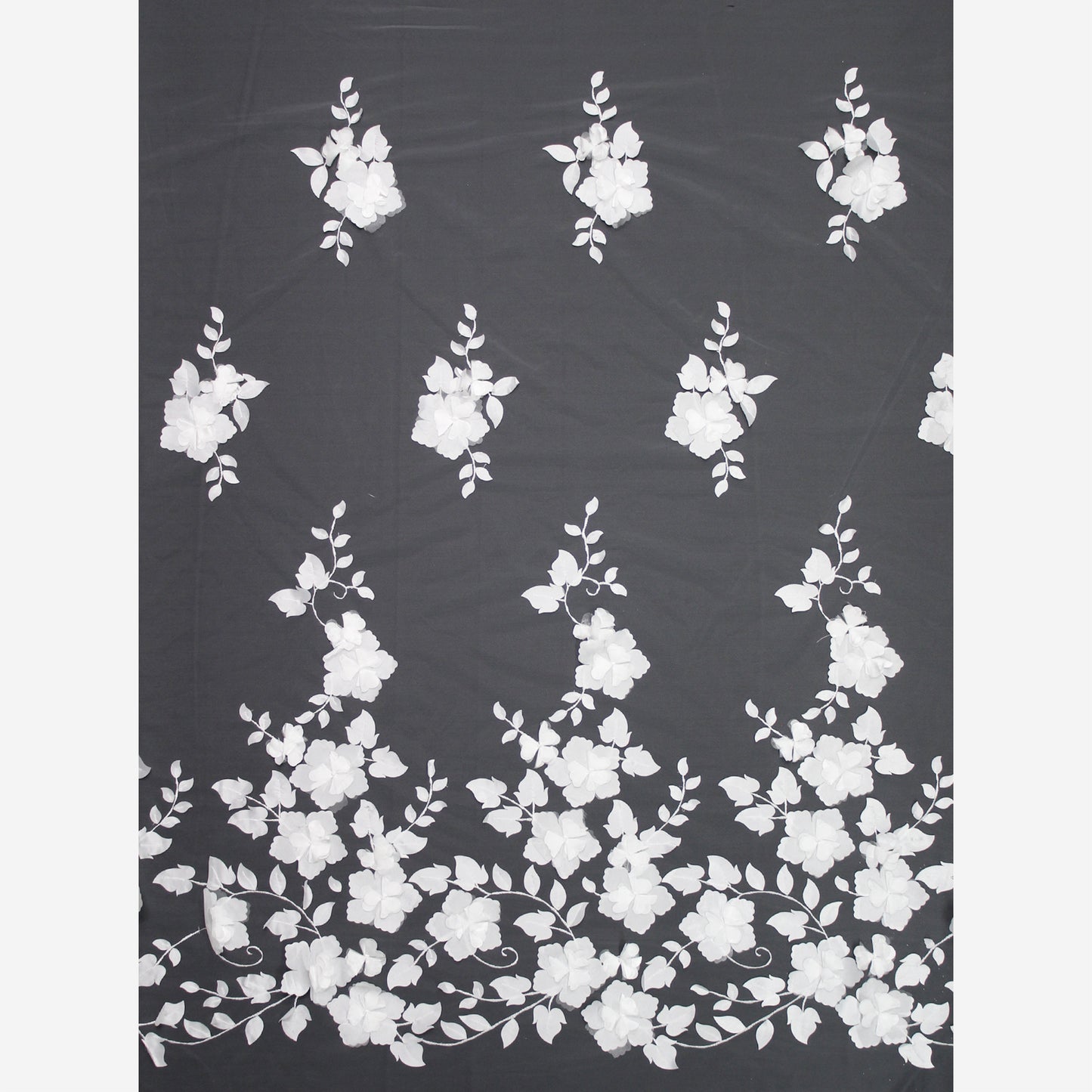 Embroidered Tulle with 3D Organza Roses and Leaves