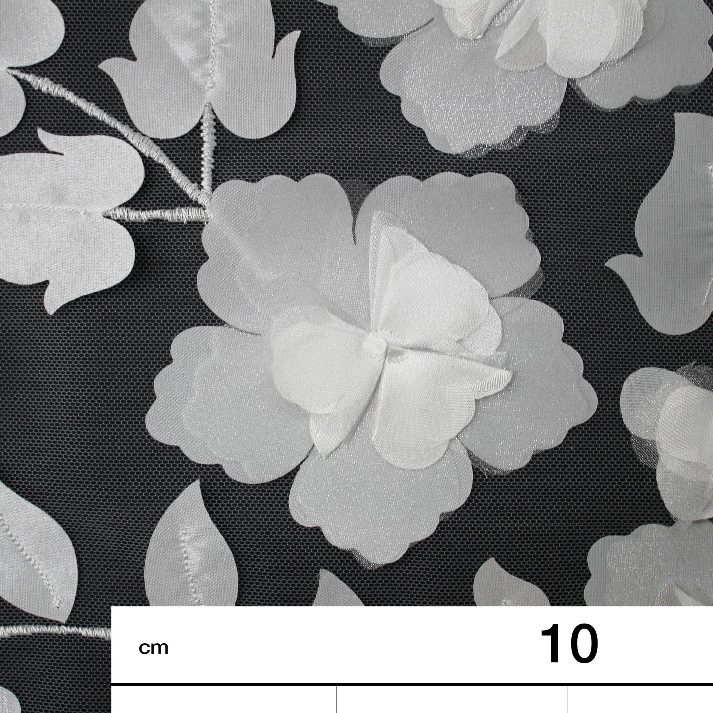 Embroidered Tulle with 3D Organza Roses and Leaves