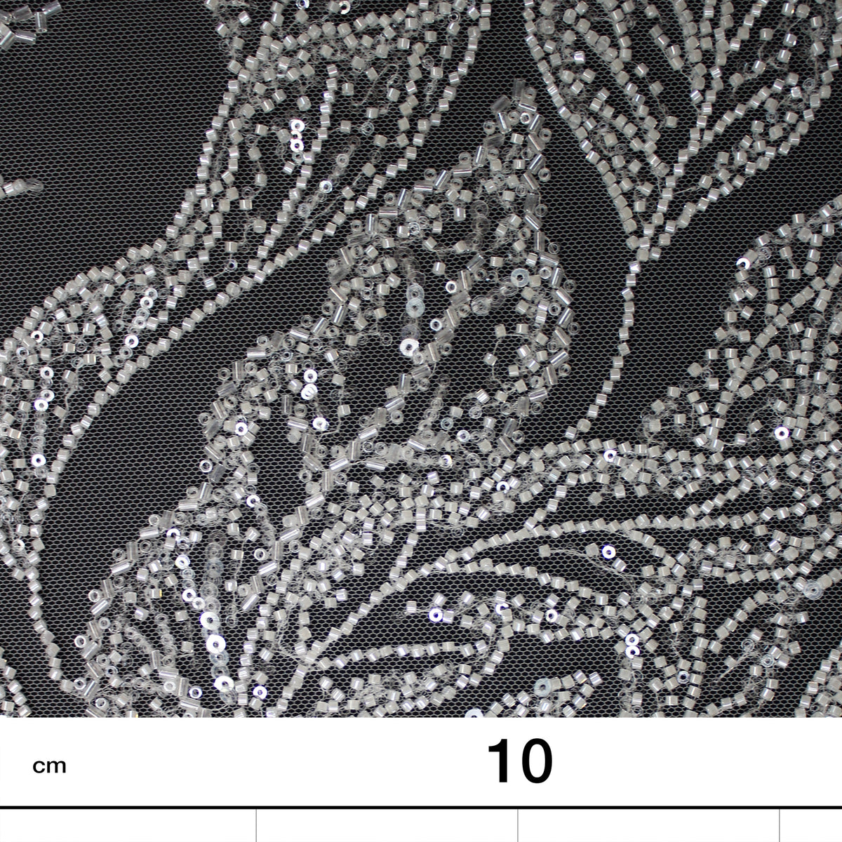 Haute Couture Tulle | Bridal Embroidered Tulle with Seed Beads, Sequins & Abstract Leaf Sprays | TRW4289