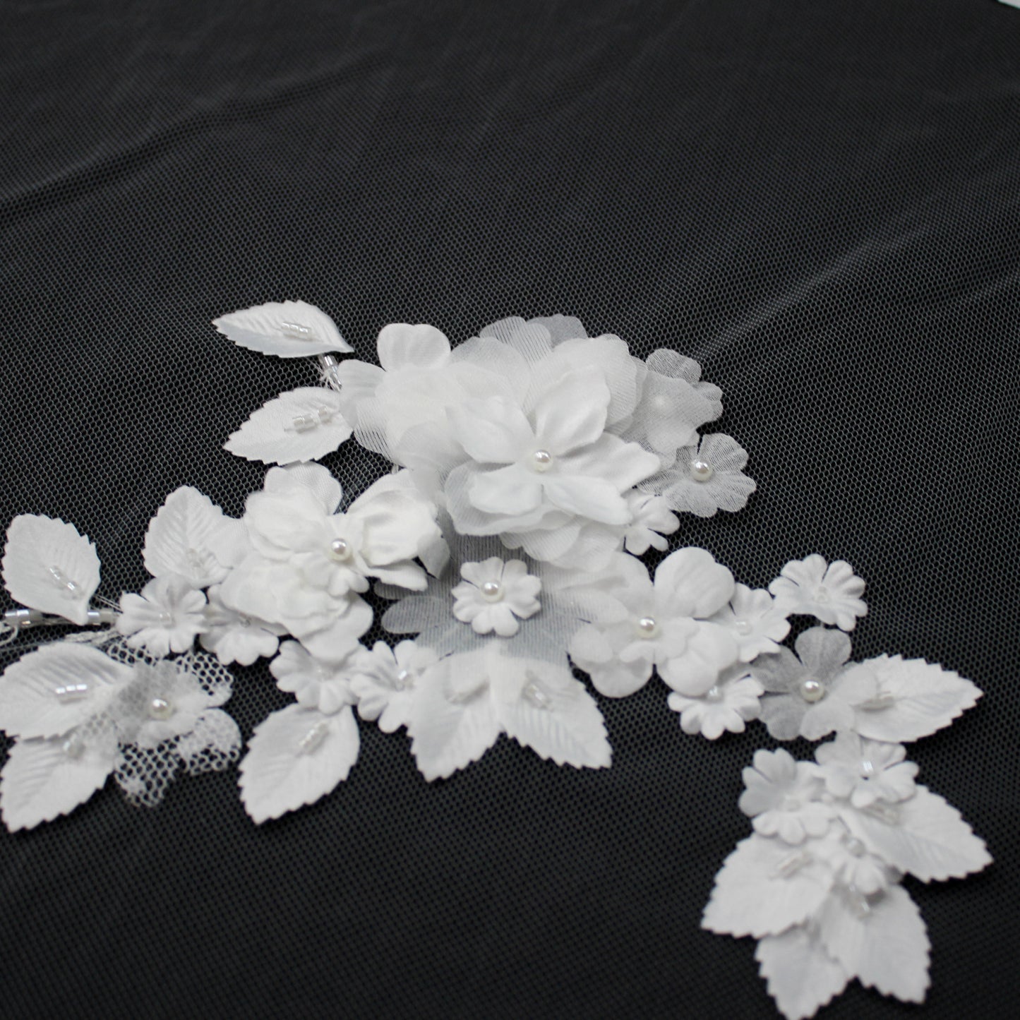 Haute Couture Tulle | Bridal Embroidered Lace with 3D Flowers, Seed Beads & Pearls | TRW2234