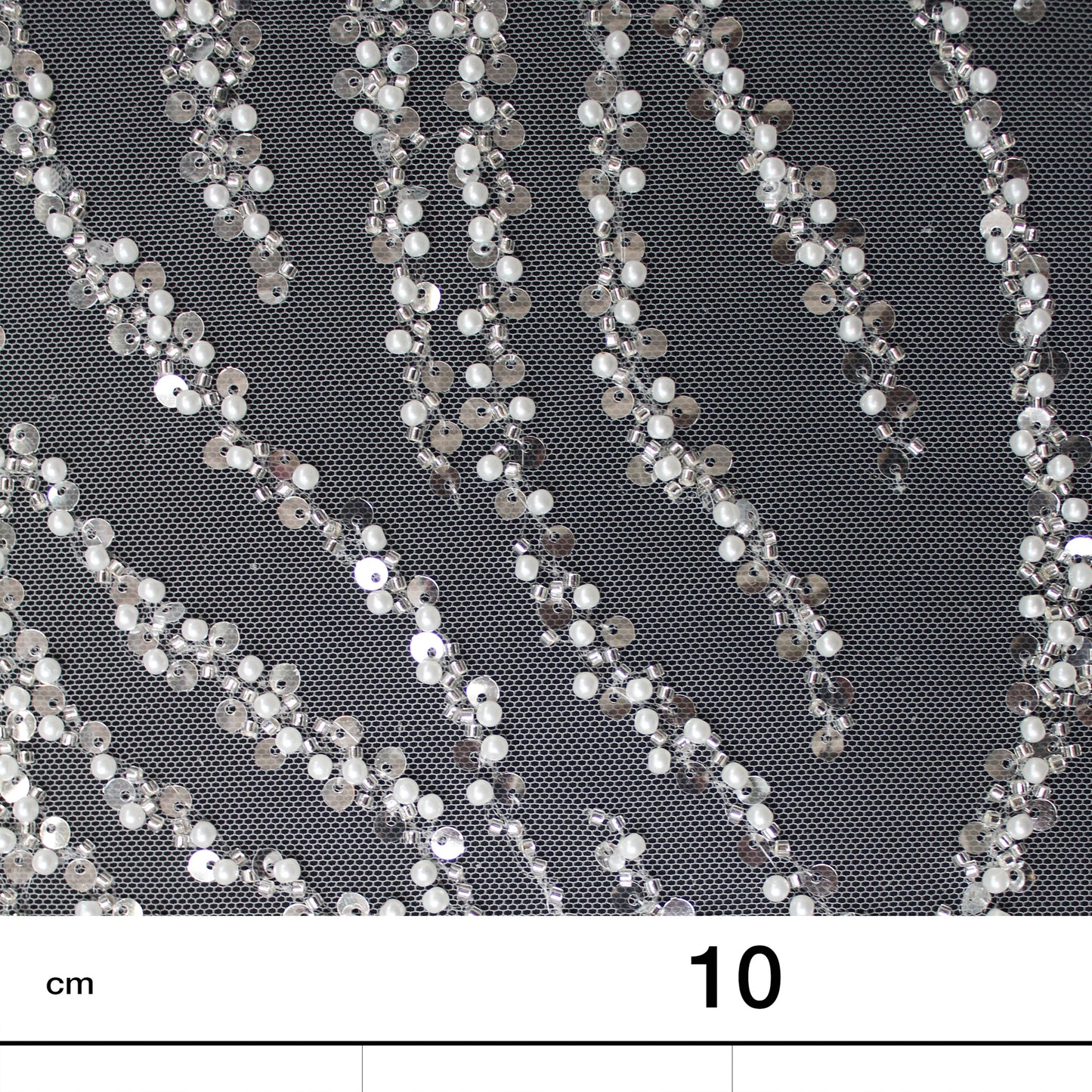 Haute Couture Tulle | Bridal Embroidered Tulle with Sequins, Beads & Seed Beads in Wavy Pattern | TRW3360
