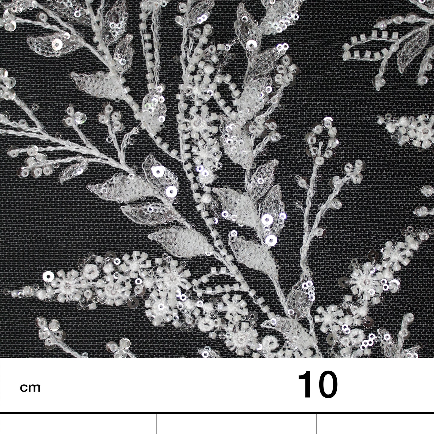 Haute Couture Tulle | Bridal Embroidered Tulle with Sequins, Seed Beads & Diamond Leaf Sprays | TRW3676