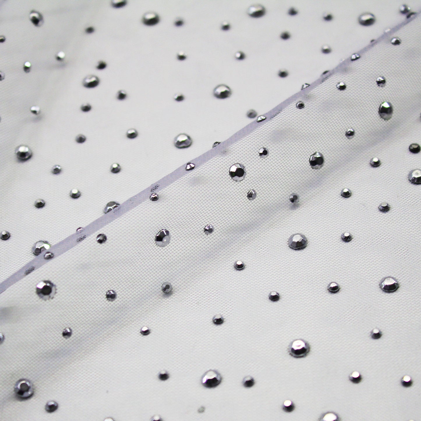 Embroidered Tulle with Silver Rhinestones