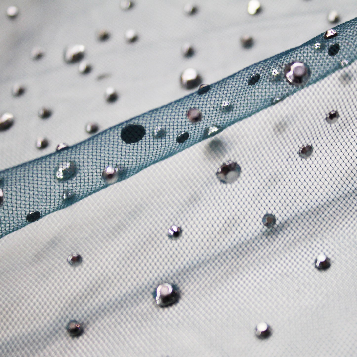 Embroidered Tulle with Silver Rhinestones