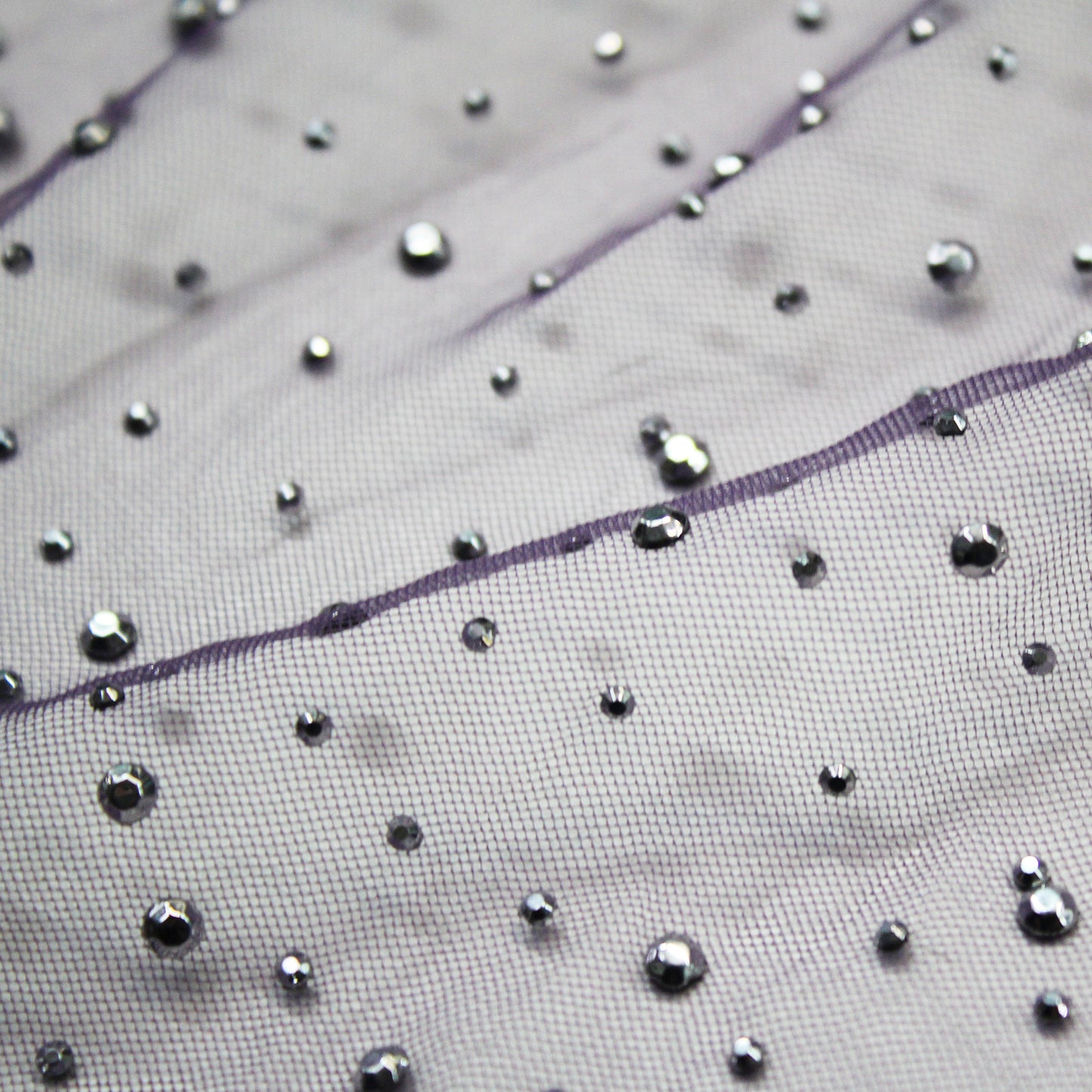 Embroidered Tulle with Silver Rhinestones