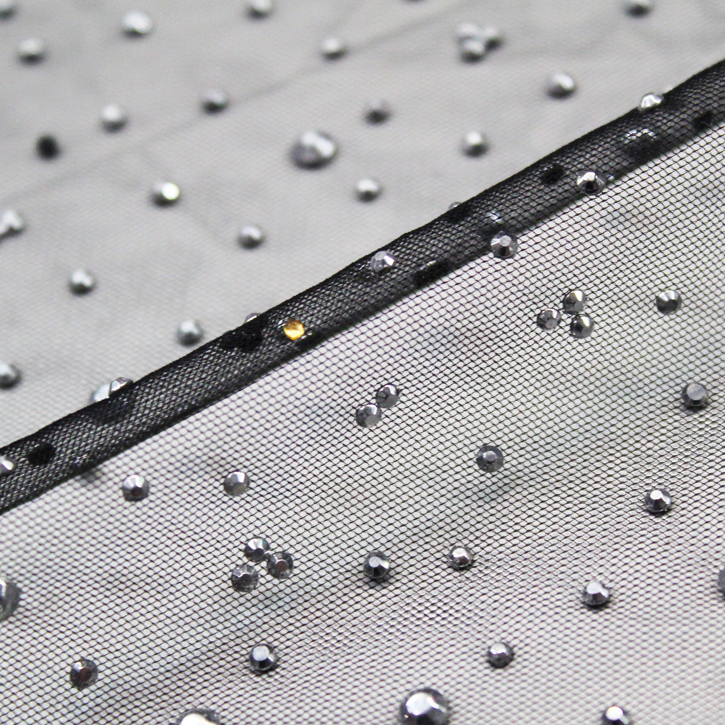Embroidered Tulle with Silver Rhinestones