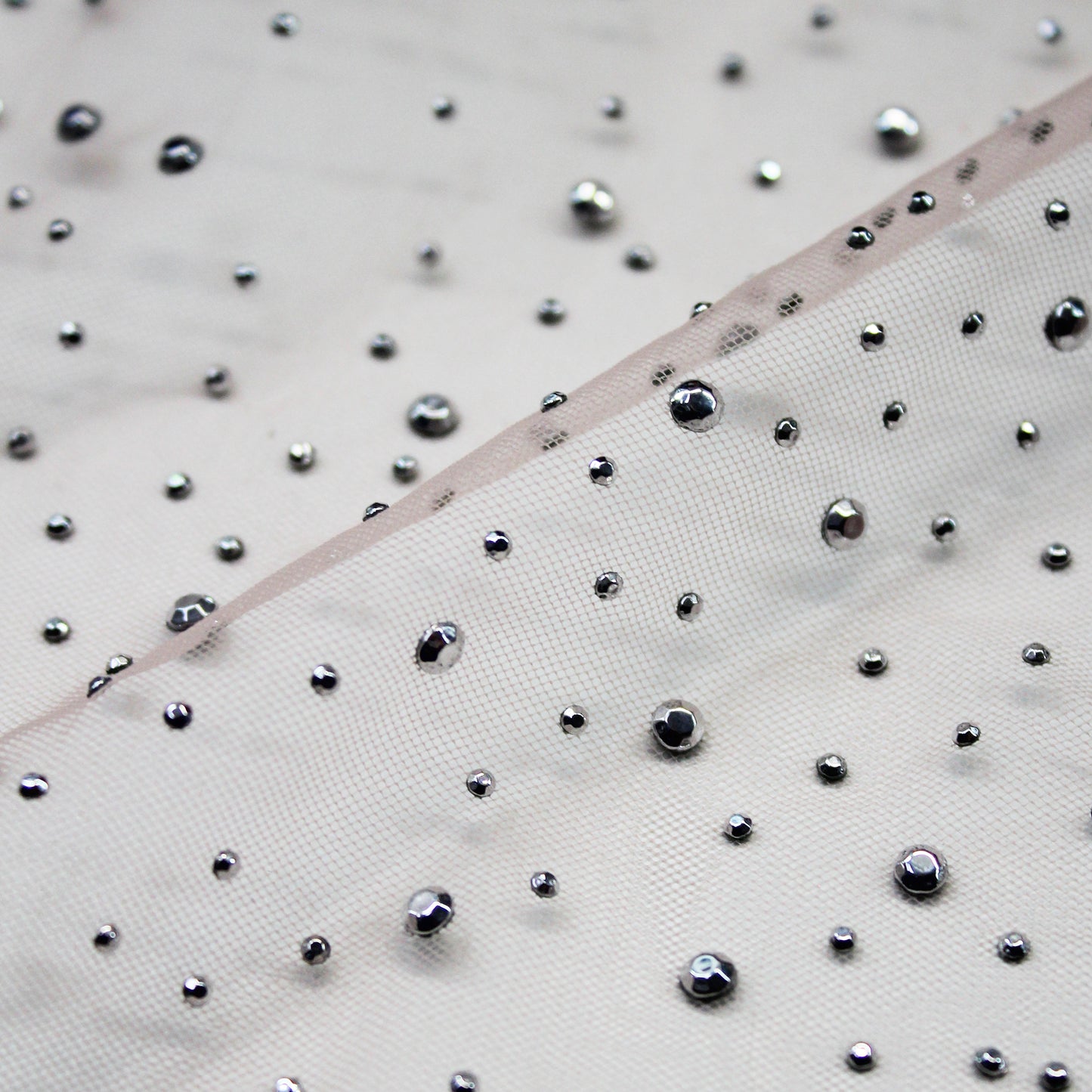 Embroidered Tulle with Silver Rhinestones