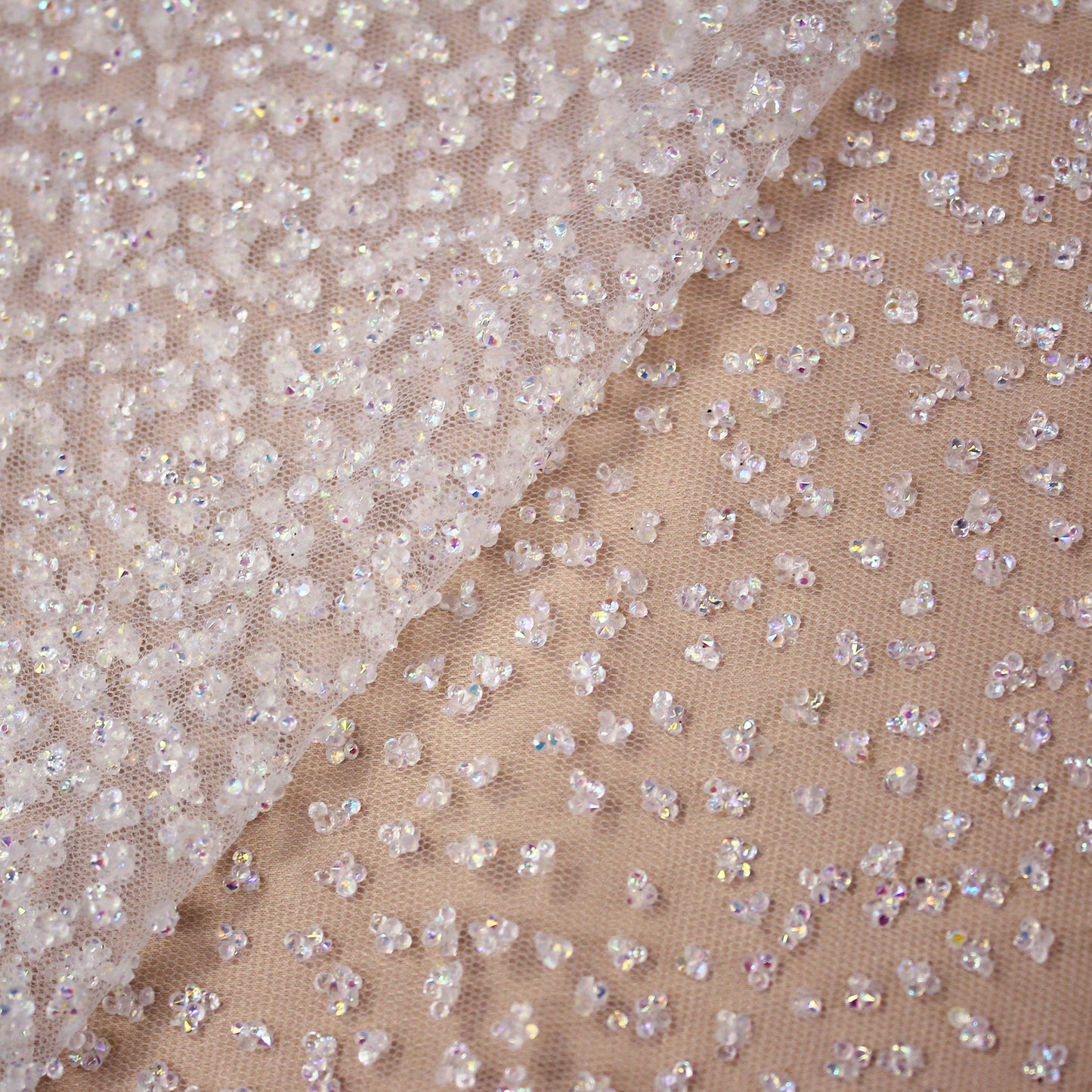 Embroidered Tulle with Full-Field Bicolor Rhinestones