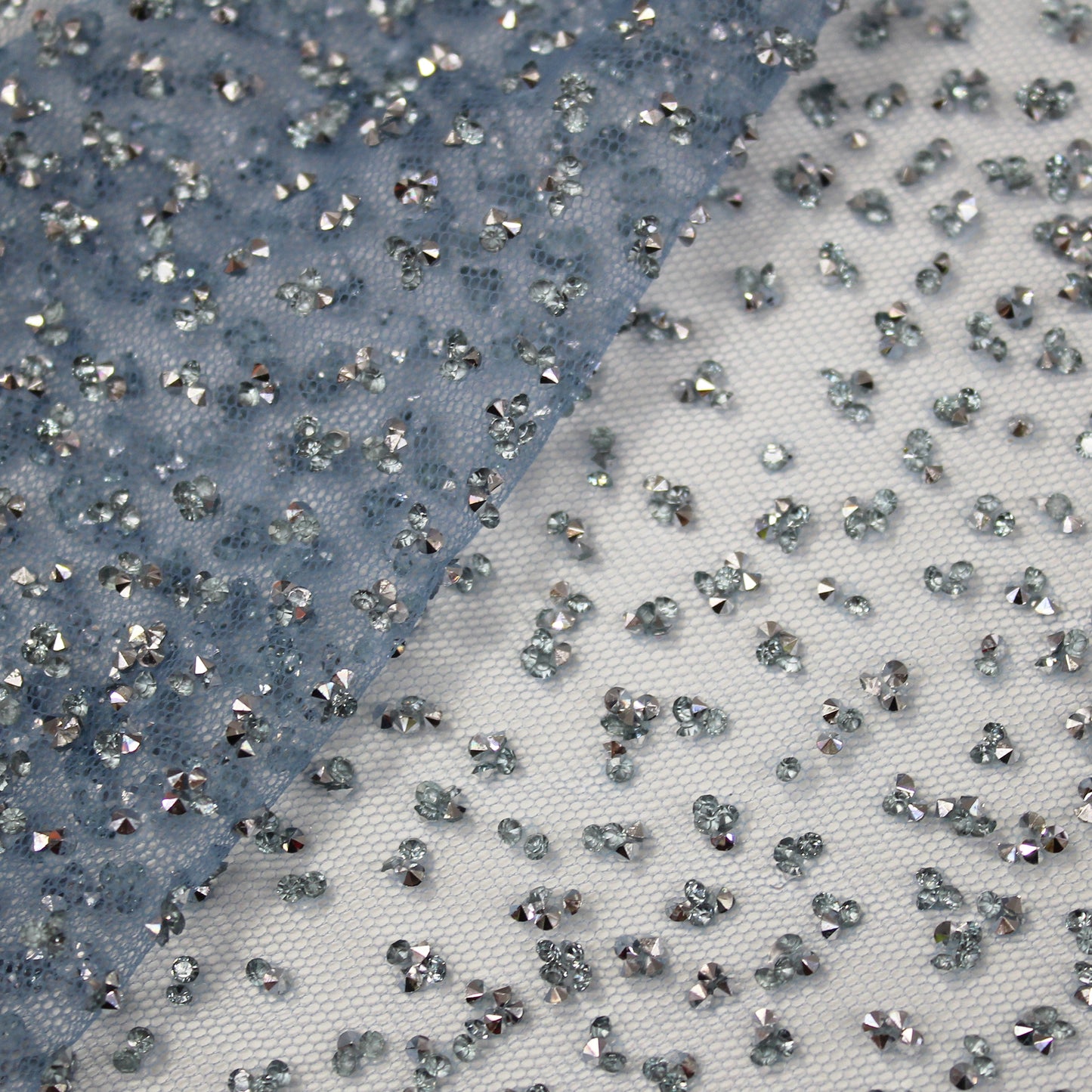Embroidered Tulle with Full-Field Bicolor Rhinestones