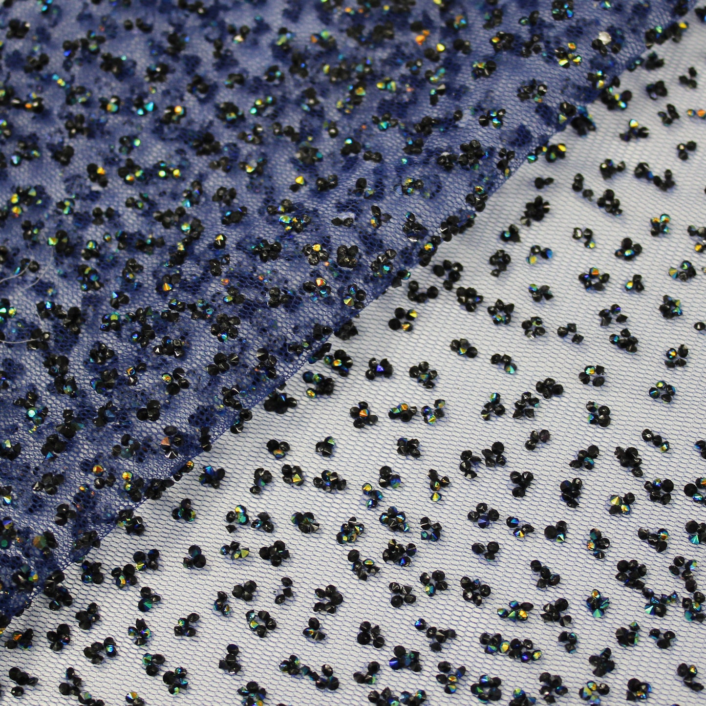 Embroidered Tulle with Full-Field Bicolor Rhinestones