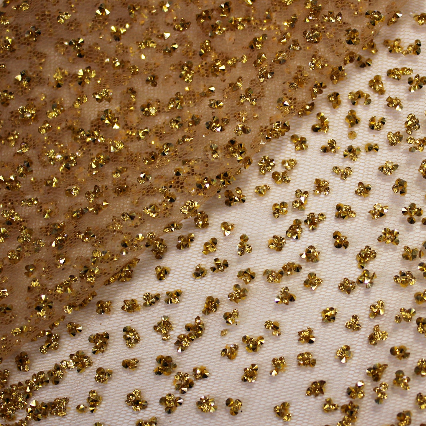 Embroidered Tulle with Full-Field Bicolor Rhinestones