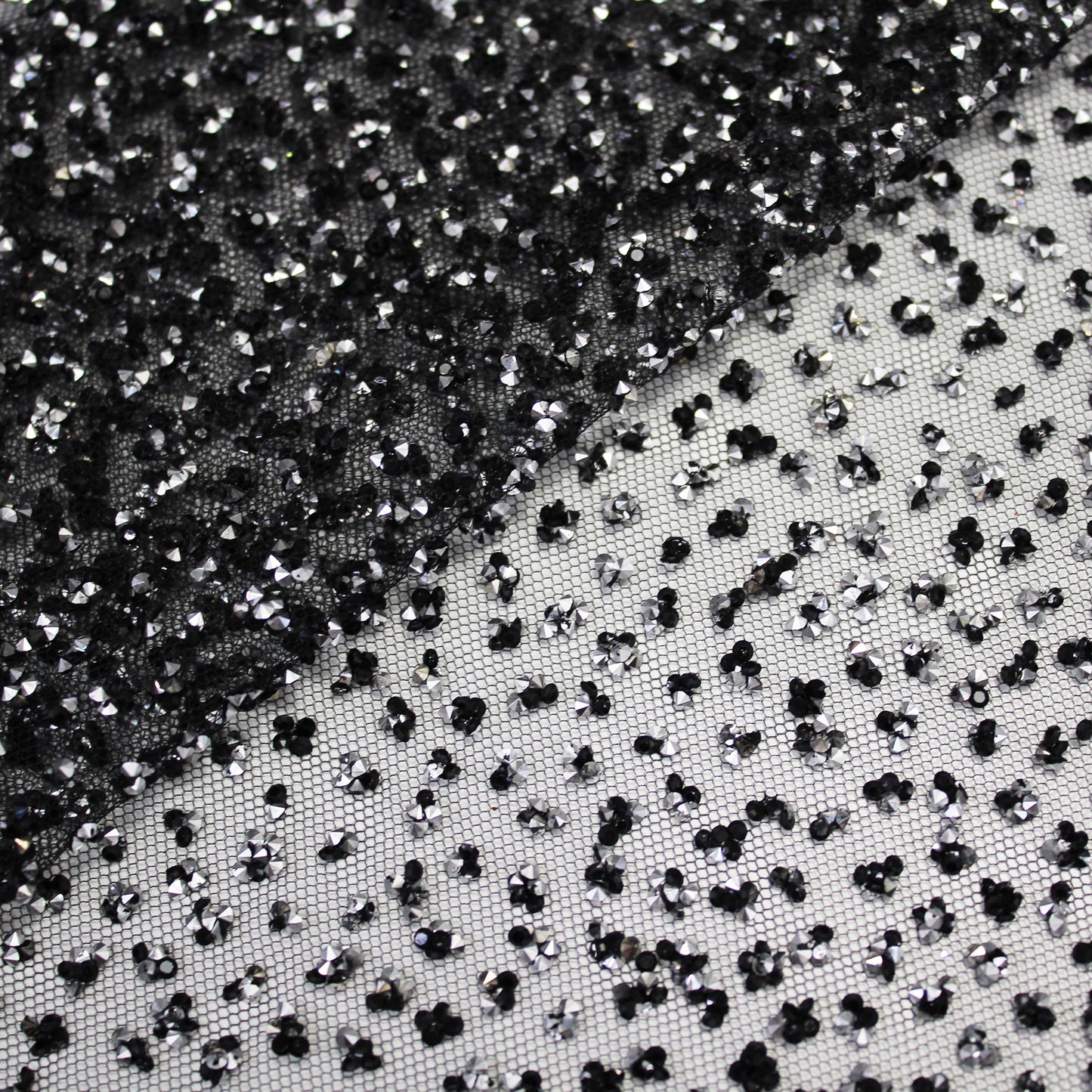 Embroidered Tulle with Full-Field Bicolor Rhinestones