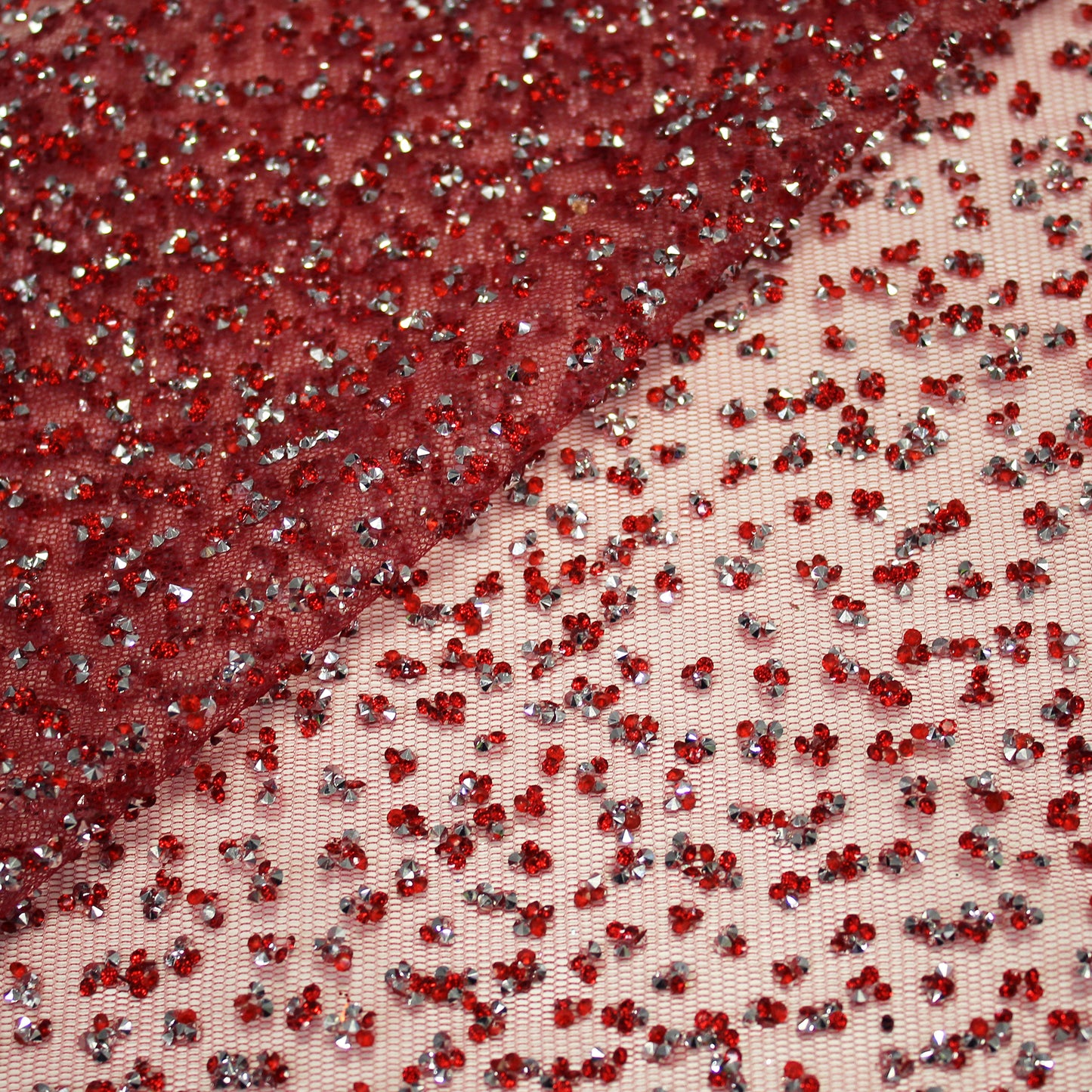 Embroidered Tulle with Full-Field Bicolor Rhinestones
