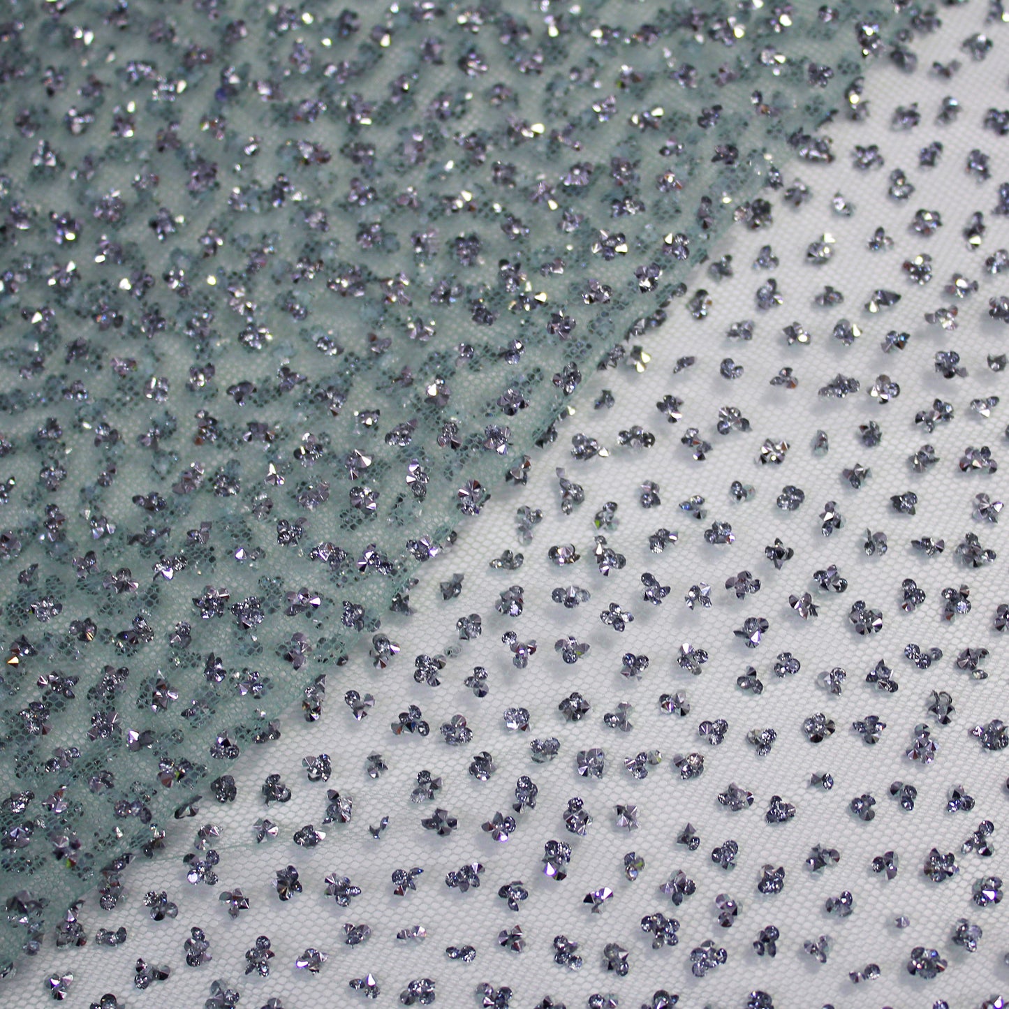 Embroidered Tulle with Full-Field Bicolor Rhinestones