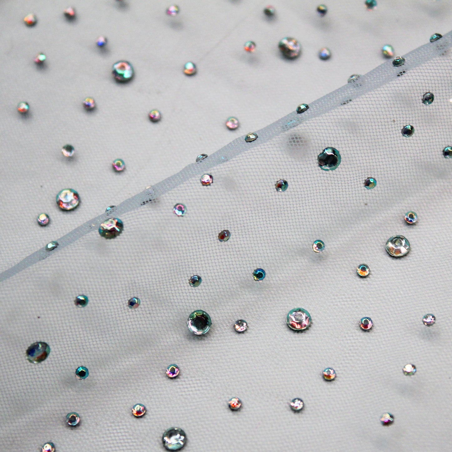 Embroidered Tulle with Multicolor Rhinestones