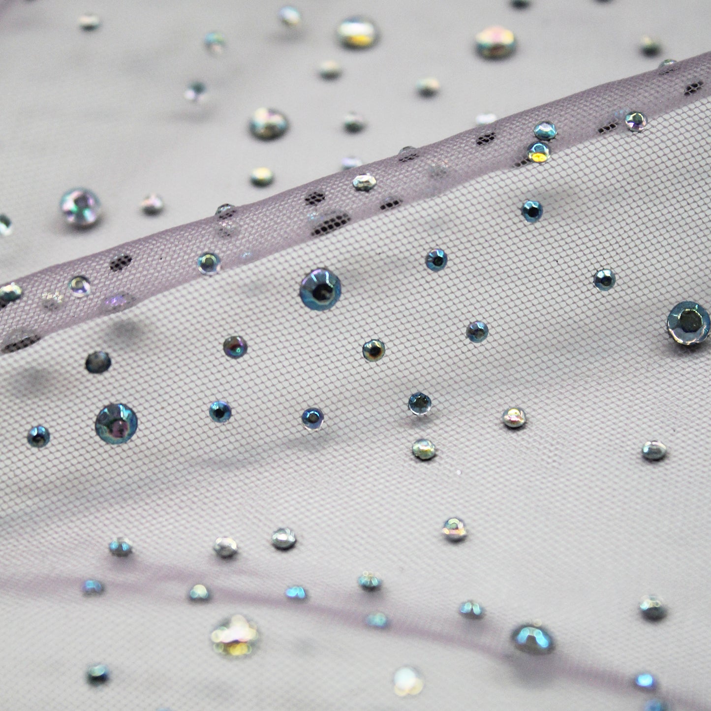 Embroidered Tulle with Multicolor Rhinestones