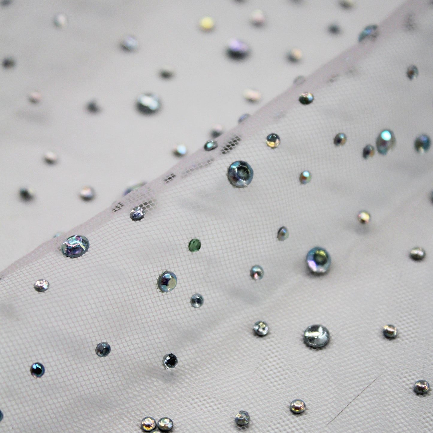 Embroidered Tulle with Multicolor Rhinestones