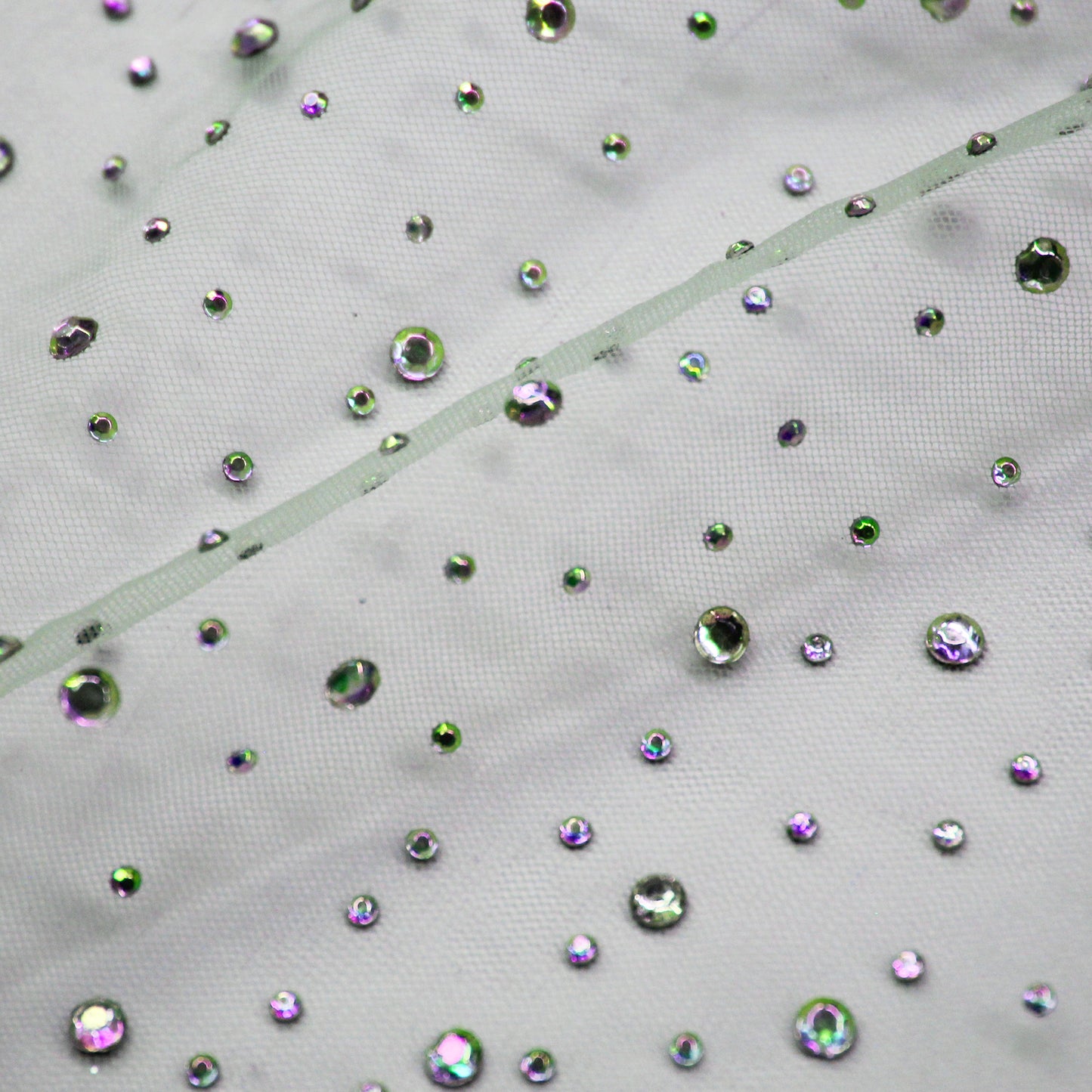 Embroidered Tulle with Multicolor Rhinestones