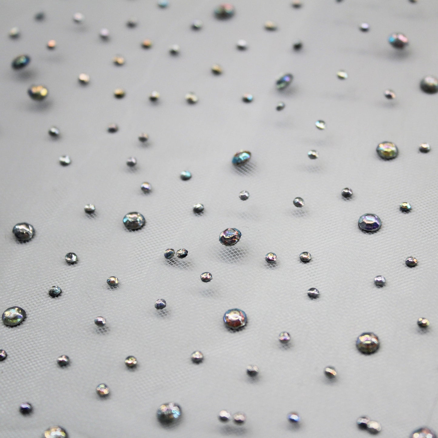 Embroidered Tulle with Multicolor Rhinestones
