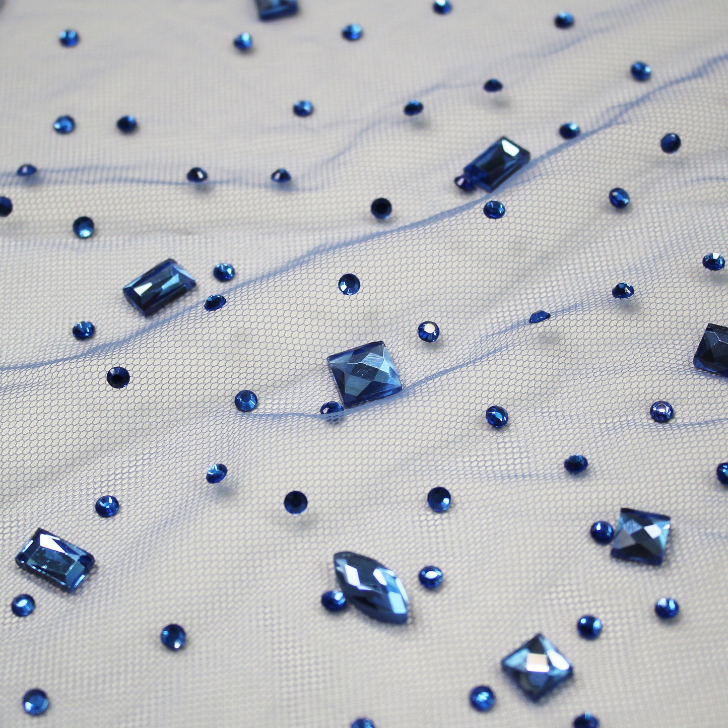 Embroidered Tulle with Strass and Multiform Stones, Tonal Degradé Effect