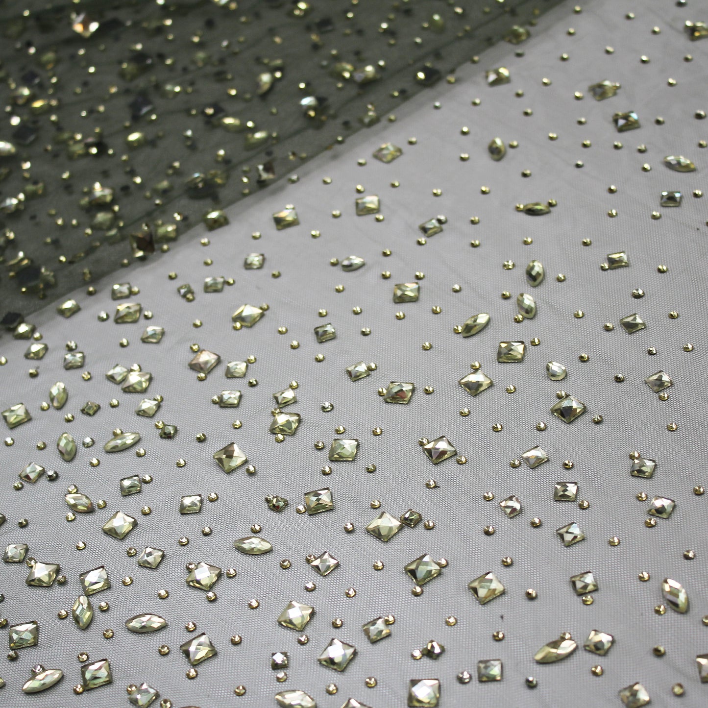 Embroidered Tulle with Strass and Multiform Stones, Tonal Degradé Effect