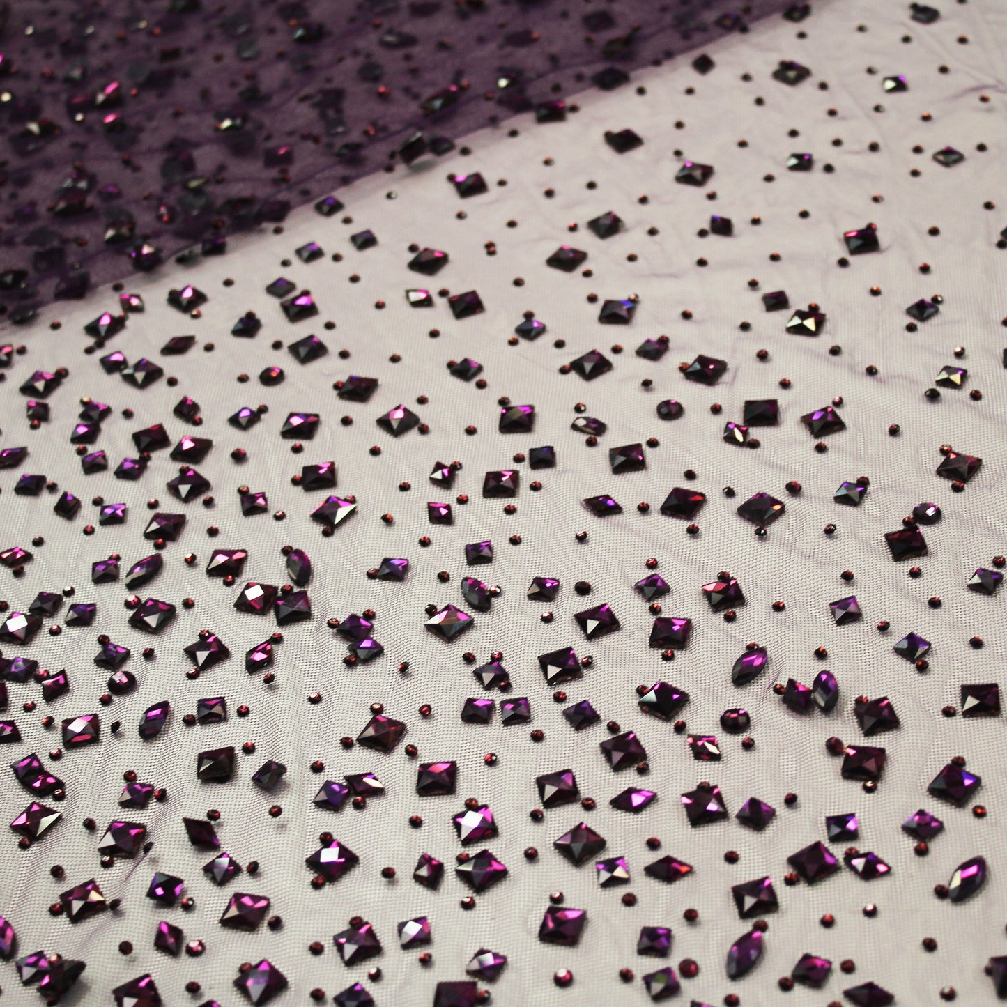 Embroidered Tulle with Strass and Multiform Stones, Tonal Degradé Effect