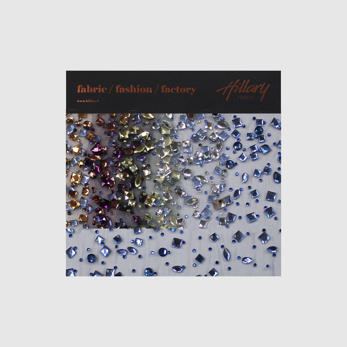 Embroidered Tulle with Strass and Multiform Stones, Tonal Degradé Effect Sample