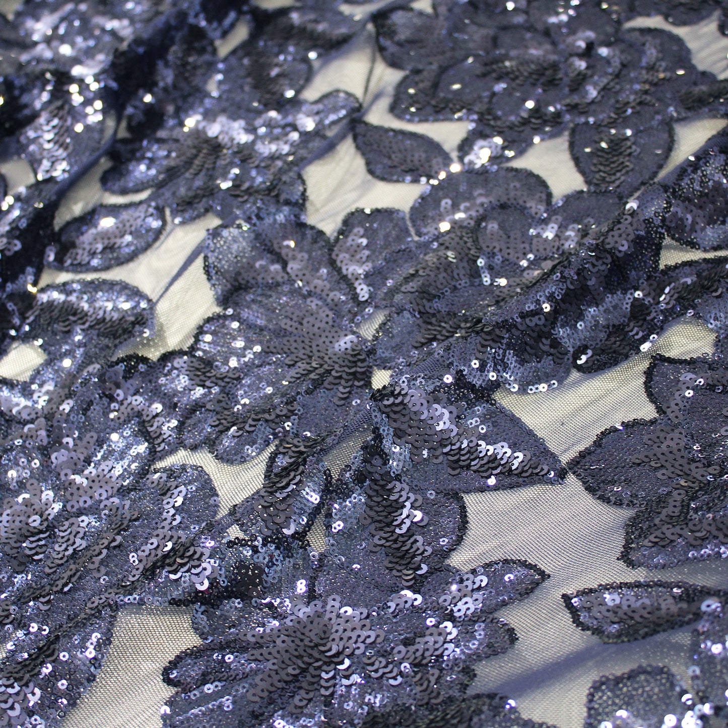 Stretch Embroidered Tulle with Large Paillettes Flowers