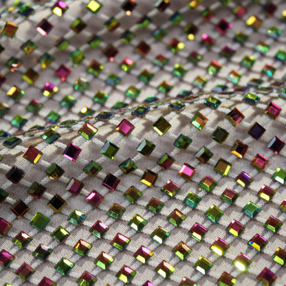 Rainbow Square Rhinestone Mesh