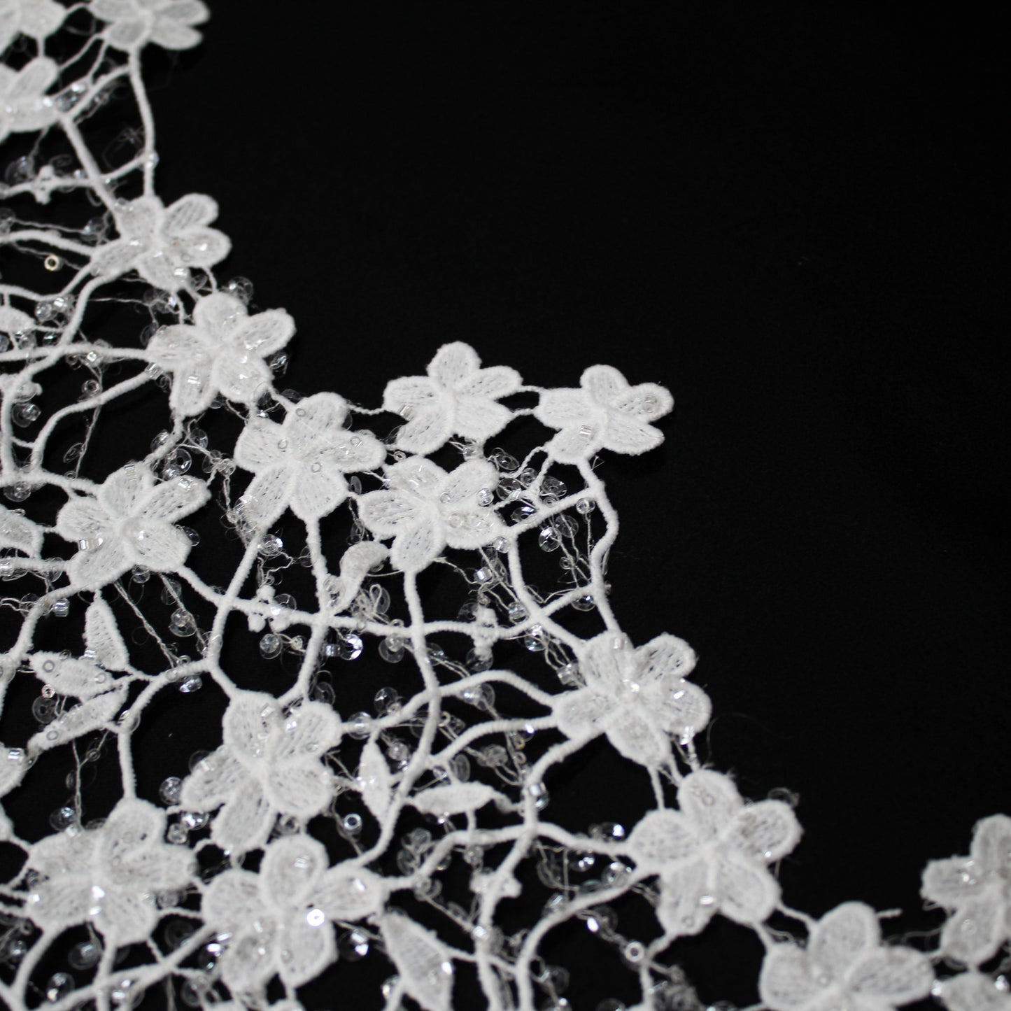 Haute Couture Bridal | Embroidered Mesh Fabric with Small Flowers & Clear Sequins | TRW3167
