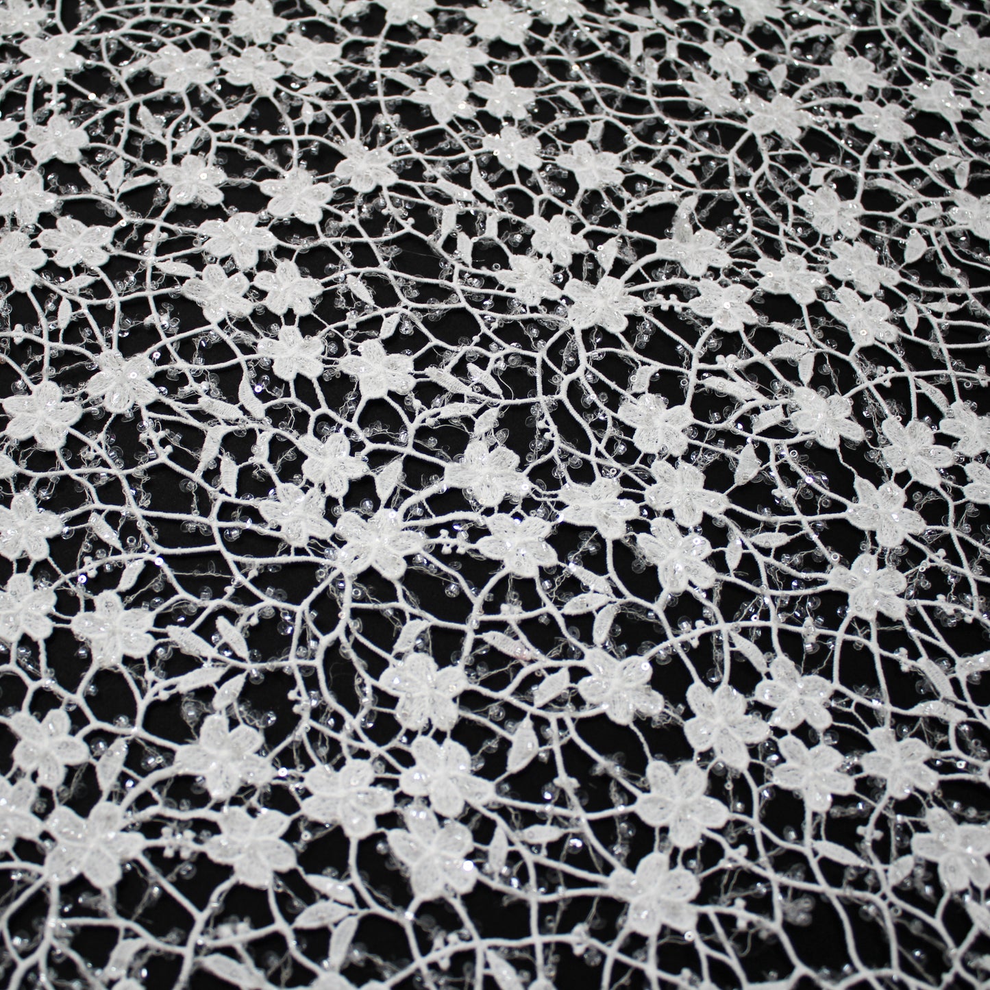 Haute Couture Bridal | Embroidered Mesh Fabric with Small Flowers & Clear Sequins | TRW3167