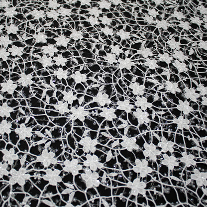 Haute Couture Bridal | Embroidered Mesh Fabric with Small Flowers & Clear Sequins | TRW3167