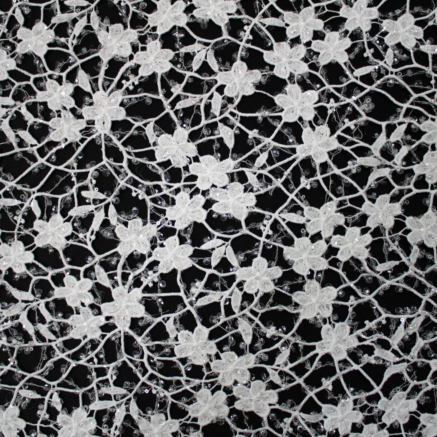 Haute Couture Bridal | Embroidered Mesh Fabric with Small Flowers & Clear Sequins | TRW3167