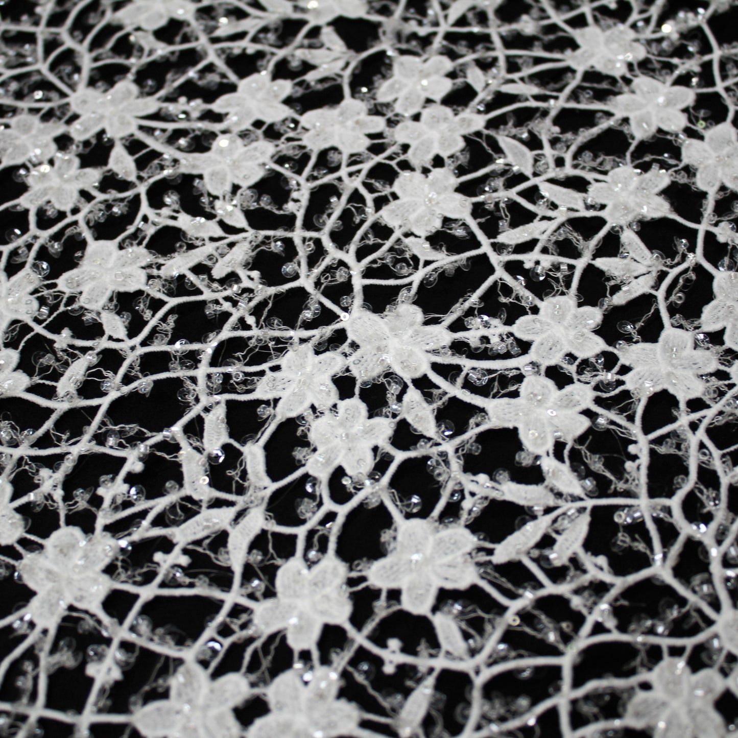 Haute Couture Bridal | Embroidered Mesh Fabric with Small Flowers & Clear Sequins | TRW3167
