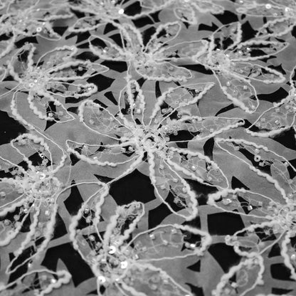 Haute Couture Fabric | Bridal Laser-Cut Organza with Abstract Floral Motifs, Rebrodé Threading, Seed Beads & Sequins | TRW4287