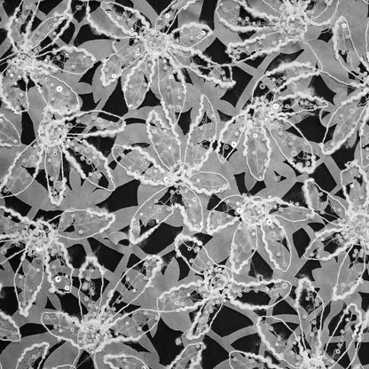 Haute Couture Fabric | Bridal Laser-Cut Organza with Abstract Floral Motifs, Rebrodé Threading, Seed Beads & Sequins | TRW4287