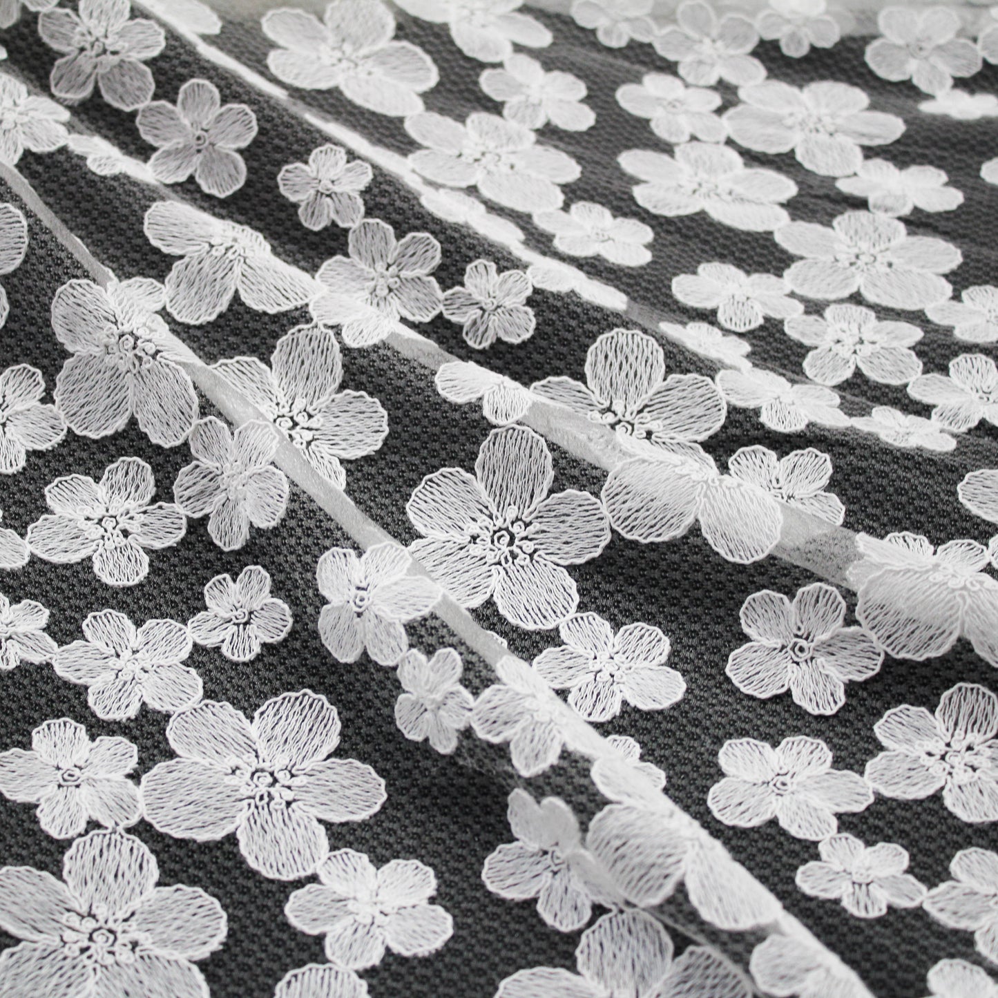 Corded Thread Floral Lace with Relief Texture