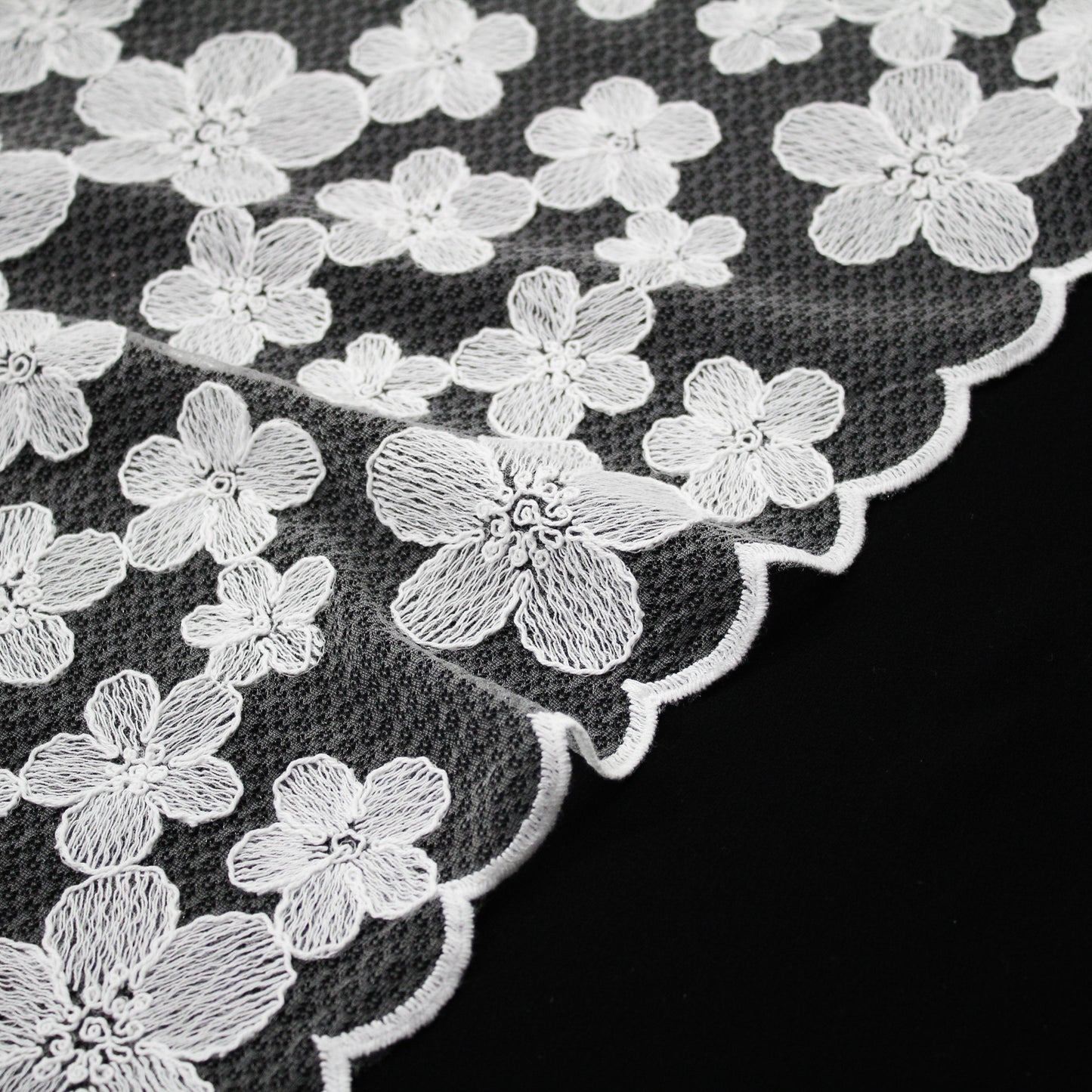 Corded Thread Floral Lace with Relief Texture