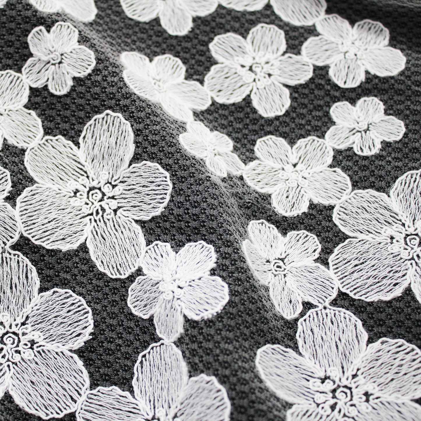 Corded Thread Floral Lace with Relief Texture