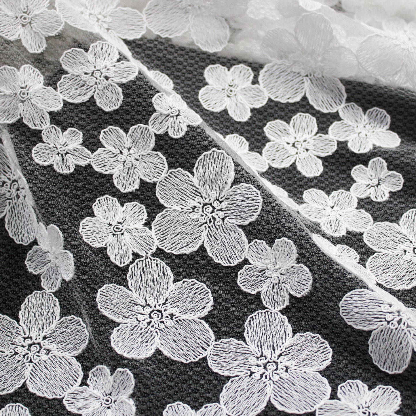 Corded Thread Floral Lace with Relief Texture