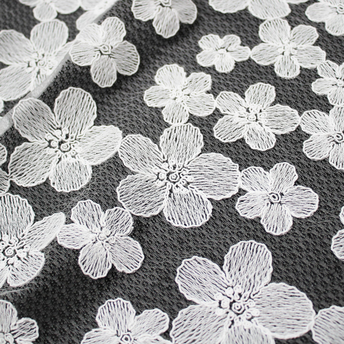 Corded Thread Floral Lace with Relief Texture