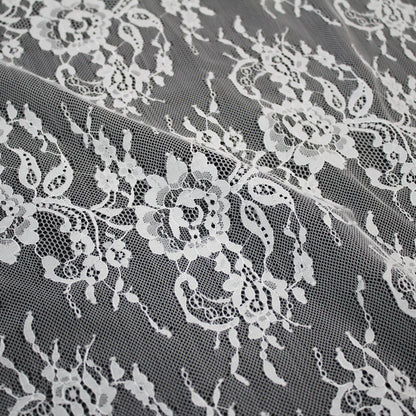 Pizzo Chantilly | Bande Orizzontali Zig Zag di Fiori | Doppio Bordo Basso | H 150 cm | FW4201