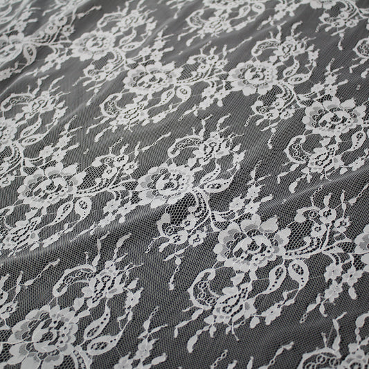 Pizzo Chantilly | Bande Orizzontali Zig Zag di Fiori | Doppio Bordo Basso | H 150 cm | FW4201