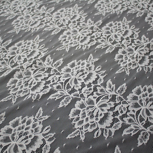 Pizzo Chantilly | Bande Orizzontali Zig Zag di Fiori Grandi | Doppio Bordo | H 140 cm | FW4310