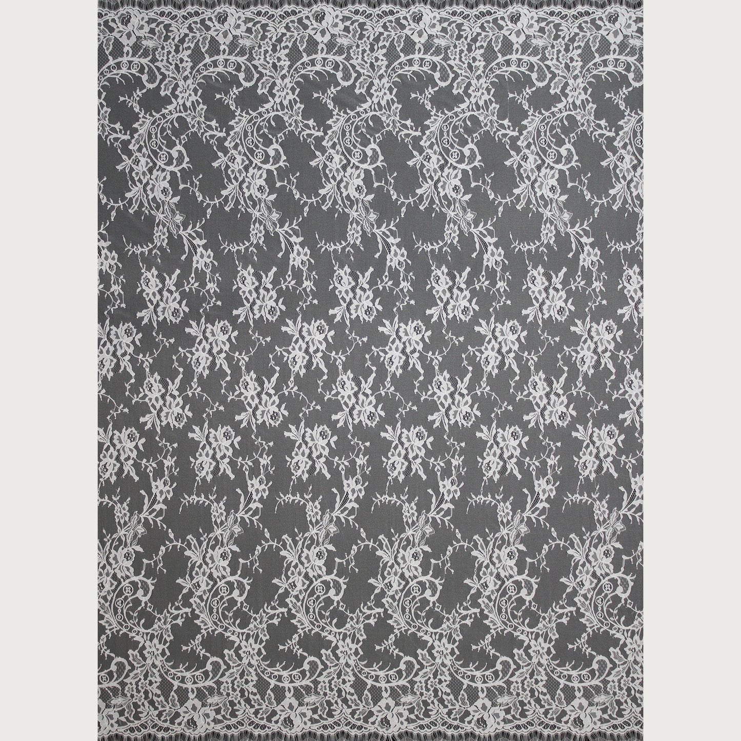 Pizzo Chantilly | Coppie di Fiori | Doppio Bordo Alto Ramage Floreale e Paisley | H 140 cm | FW2316